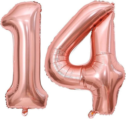 40 Inch Rose Gold 14 Number Balloons Giant Jumbo Huge 14 41 Foil Mylar Helium by LHOAVWE