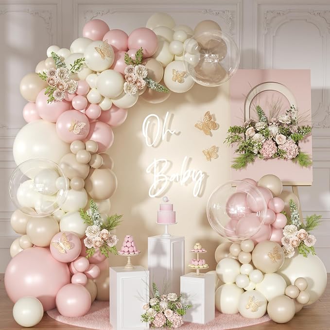 Dusty Pink Balloon Arch Kit for Birthday Decorations | 126Pcs Pink and Sand by NUTTYBASH