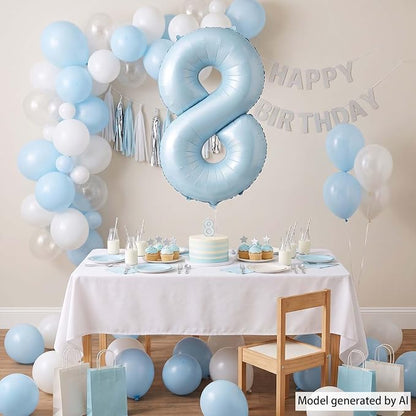 Baby Blue Number 8 Balloon 40 Inch, Sky Pastel Foil Numeral Party Supplies | - Image 3