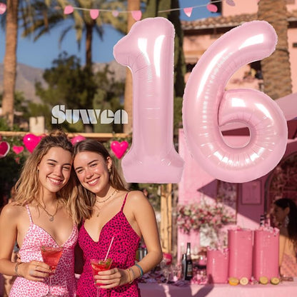 SUWEN 40 Inch Pink Large 16 Number Balloons Big Foil Helium Number Balloons 0-9 - Image 2