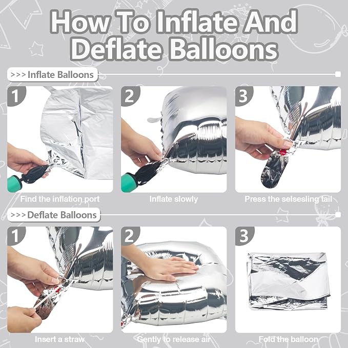 NISOCY 25PCS Metallic Silver Square Foil Balloons Wall Backdrop | Double Sided - Image 3
