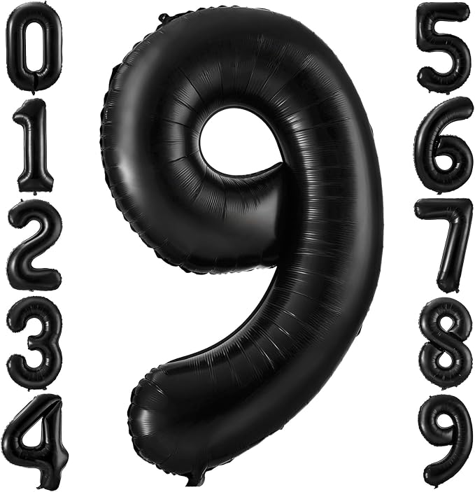 Black 9 Balloon Number, 40 Inch Number 9 Balloon Large Black 9 Foil Mylar by BBPOOL