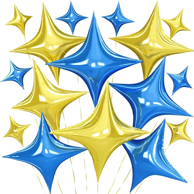 Blue Gold Star Balloons, 26 Inch and 10 Inch Gold Stars Shaped Balloon by BIAPIAN