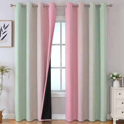 Sage Green and Pink Blackout Curtains 84 Inches Long by ESTELARTEXTILER