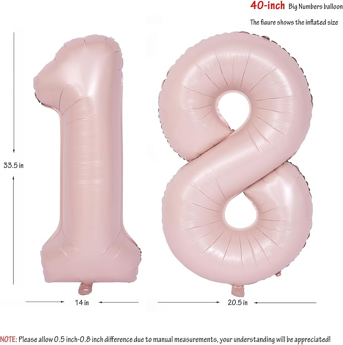 40 In Matte Pink Number Balloons Helium Foil Mylar Balloon Party Digital 18 | - Image 2