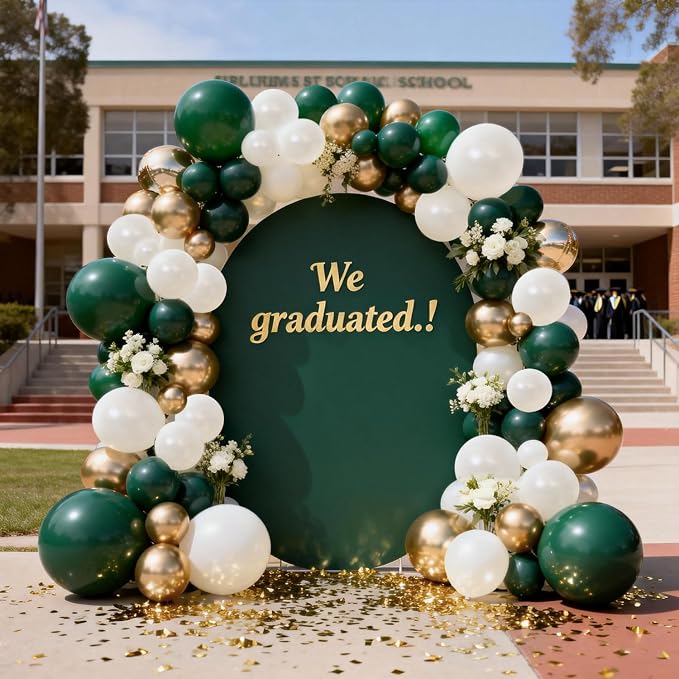 Emerald Green White Gold Balloons Arch Kit, Double Stuffed, Party. | - Image 7