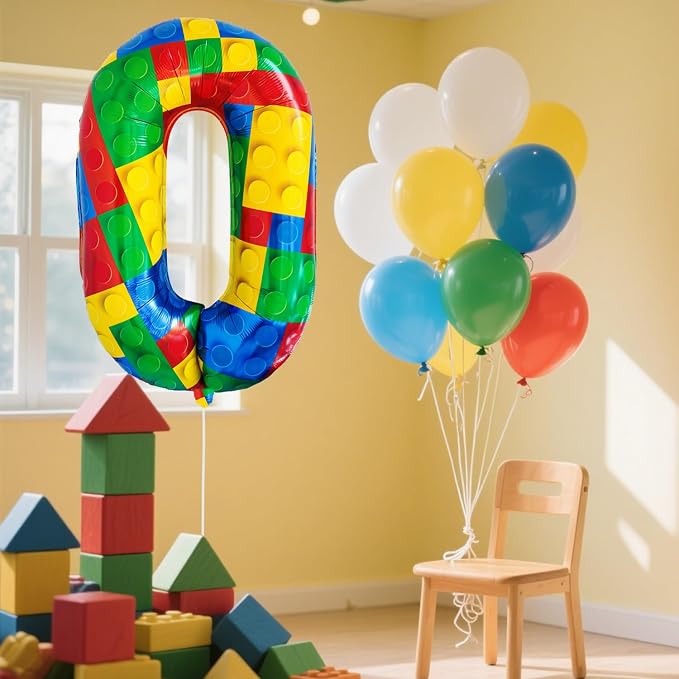 32 Inch Stackable Block Number Balloon – Colorful Brick Building Themed Big - Image 2