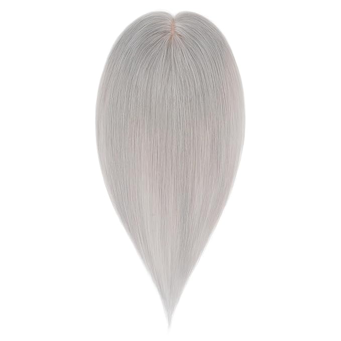 Hairro Human Hair Toppers Free Parted, 3.5x4.7" Base Hand-wovened 100% Real Hairpieces, with Invisible Clips-in for Women, for High Hairline/Adding Volume on Top, 10 Inch Grey