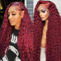 BVLBVL Burgundy Wig Human Hair 30 Inch 99j 13x6 HD Lace Front Wigs Human Hair 250 Density Deep Wave Human Hair Wig Pre Plucked Wet And Wavy No Tangle No Shedding Triple Lifespan 3x