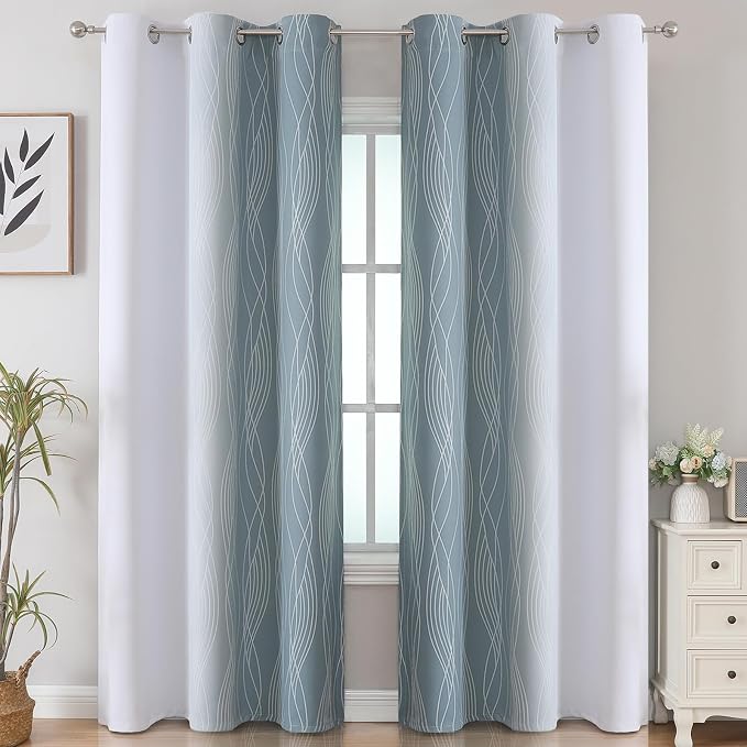 Stone Blue and Greyish White Gradient Room Darkening Blackout - Image 2