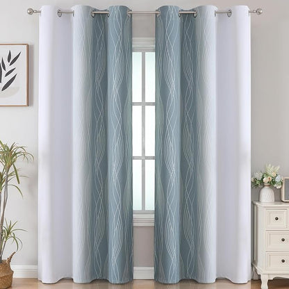 Stone Blue and Greyish White Gradient Room Darkening Blackout - Image 2