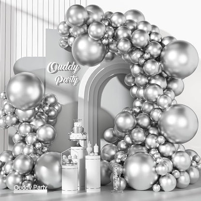 Ouddy Party 129Pcs Metallic Silver Balloons Different Sizes 18 12 10 5 Inch by OuddyParty