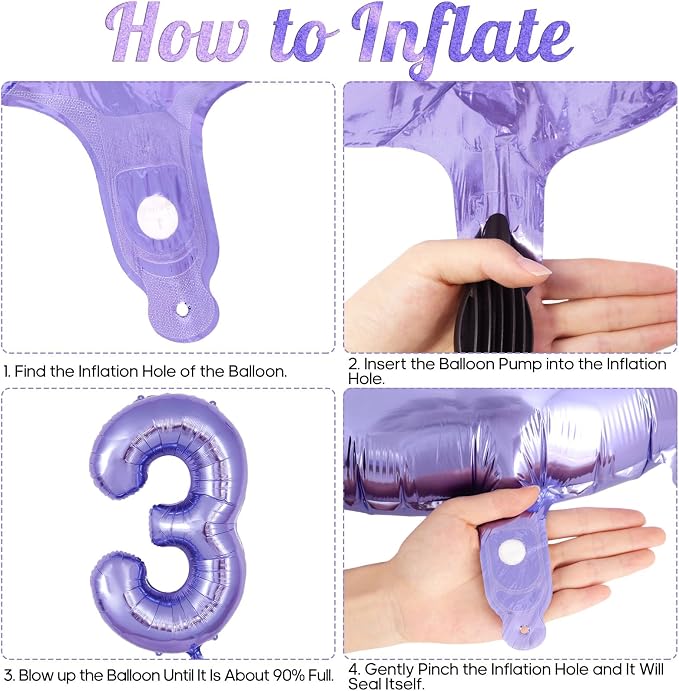 Purple Number 3 Balloon 40 Inch, Big Large Foil Helium Number Balloons - Image 7