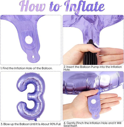 Purple Number 3 Balloon 40 Inch, Big Large Foil Helium Number Balloons - Image 7