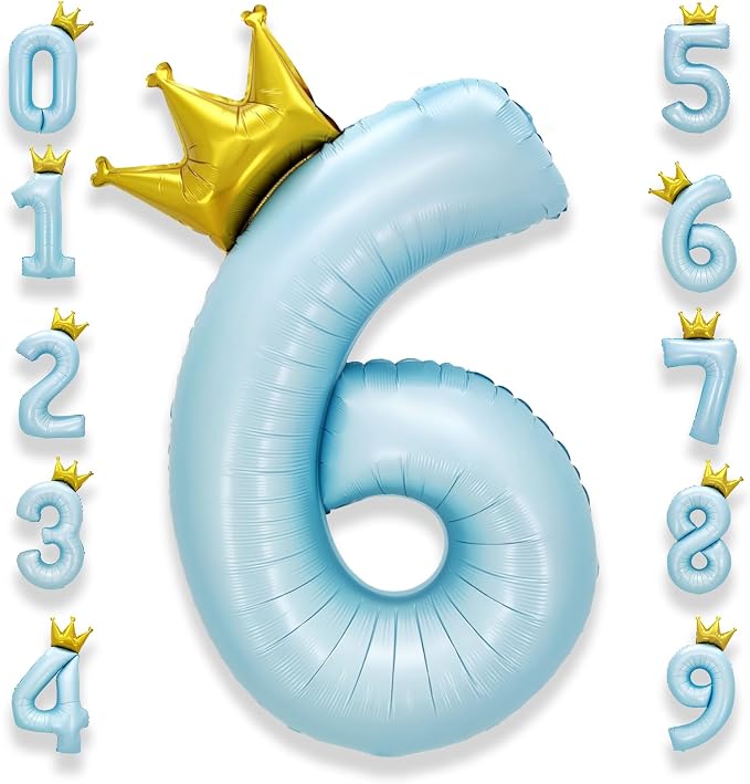 AULE 40 Inch Big Light Blue 6 Balloon Number by AULE