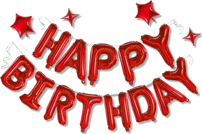 Red Happy Birthday Balloons Banner Sign Mylar letter Party Decoration | include by xiangsushijie