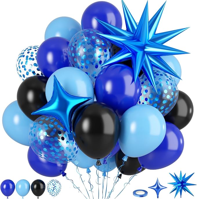 Blue and Black Balloons, 12inch Dark Blue Black Balloons, Confetti Latex Balloon by Paready