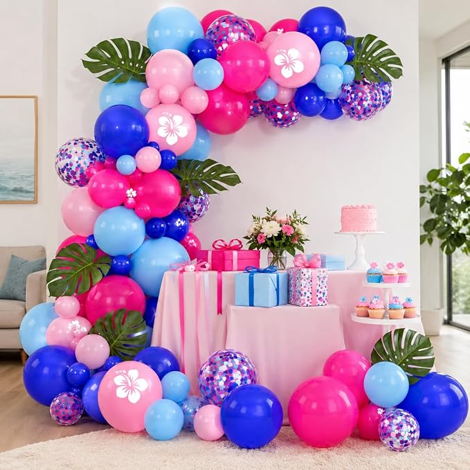 Pink and Blue Balloons, 12 Inch Royal Blue Hot Pink Confetti Balloons - Image 4