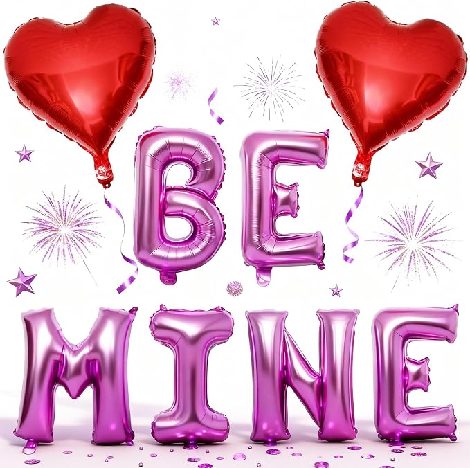 Valentines Day Balloons Decoration, Be Mine and Red Heart Letter Balloons by Jobkoo