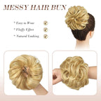 FESHFEN Messy Bun Hair Piece - Elastic Wavy Curly Hair Bun Scrunchies Extensions Synthetic Chignon Hairpieces for Women Girls, Strawberry Blonde & Bleach Blonde 1.5 oz