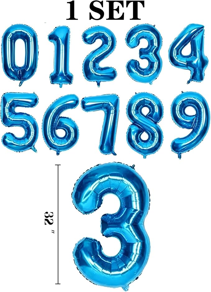 10 Pcs Number Balloons 32 Inch Blue 0-9 Number Mylar Foil Balloons Blue Custom - Image 2