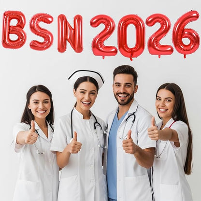 TONIFUL 2026 Nurse Graduation Decorations Red BSN 2026 Balloons 16 Inch BSN - Image 4