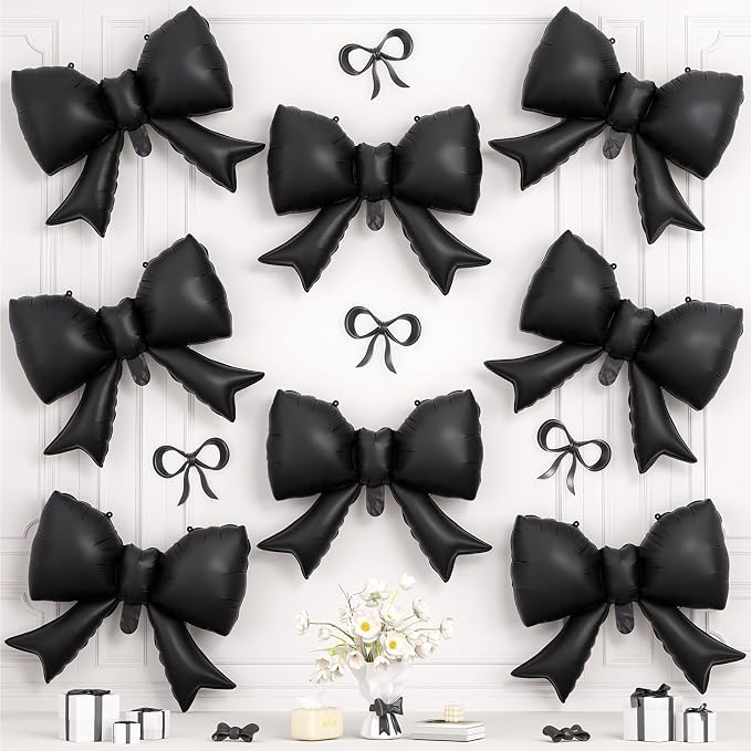 8Pcs Black Bow Foil Balloons, 21Inch Black Bow Shaped Balloons by Hapmori
