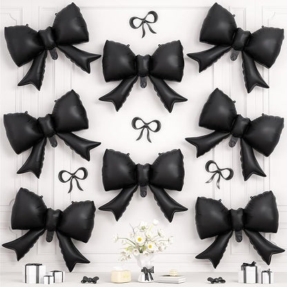 8Pcs Black Bow Foil Balloons, 21Inch Black Bow Shaped Balloons by Hapmori
