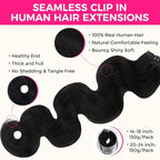 Lashey Seamless Clip in Hair Extensions Human Hair 130g 9pcs 16 Inch Body Wave #1 Jet Black Clip in Extensions for Women Natural Hair Extensions