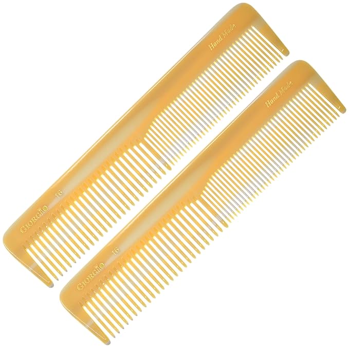 Giorgio G16 Fine Tooth and Wide Tooth Detangler Comb - Hair Comb for Men and for Women - Ideal as a Hair Styling Barber Comb and Detangler - Saw Cut and Handmade (Ivory)