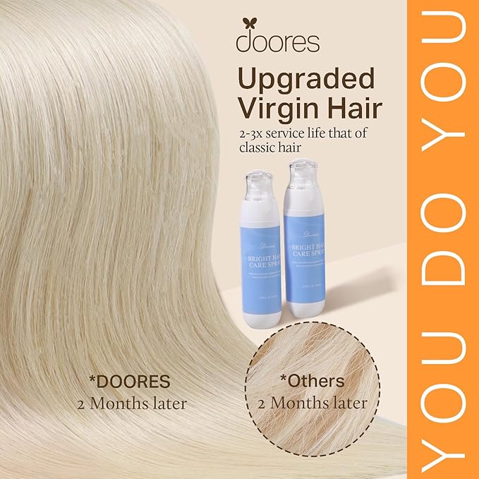 DOORES Hair Extensions Clip in Human Hair, 85g 5pcs Platinum Blonde 22 Inch Remy Clip in Human Hair Extensions Natural Straight
