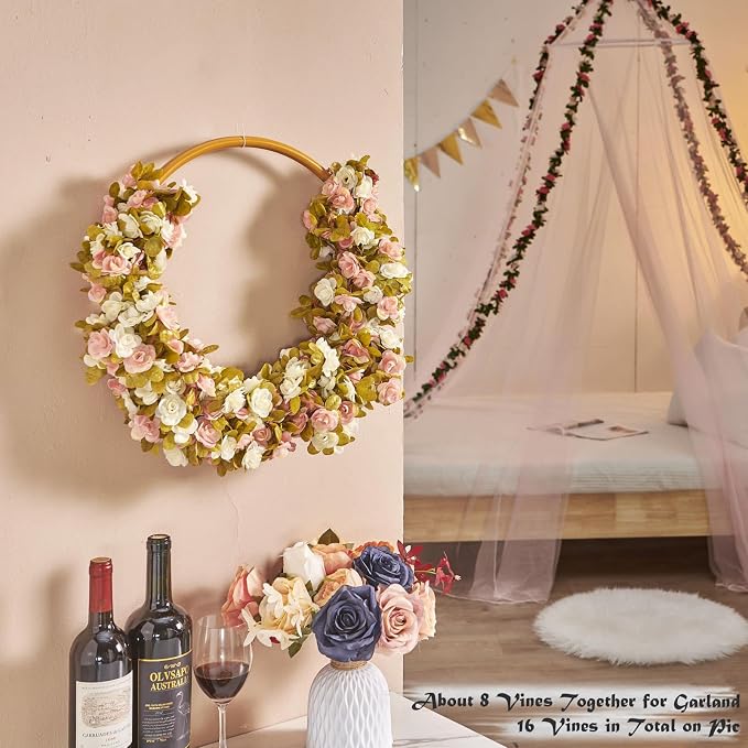 Artificial Flower Garland 6pcs 8.2ft Rose Vine Decor, Fall Pink Flower | - Image 5