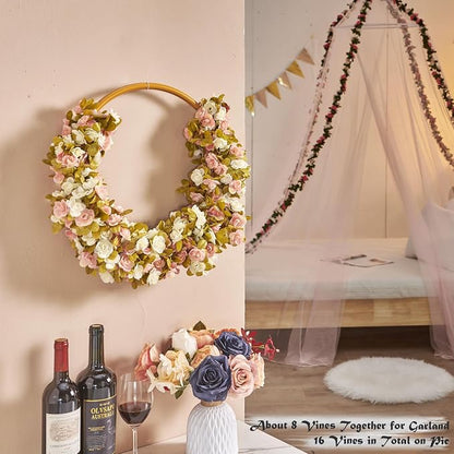 Artificial Flower Garland 6pcs 8.2ft Rose Vine Decor, Fall Pink Flower | - Image 5