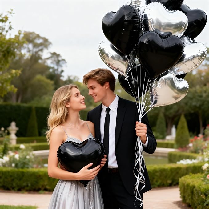 Black Silver Heart Balloons - Image 8