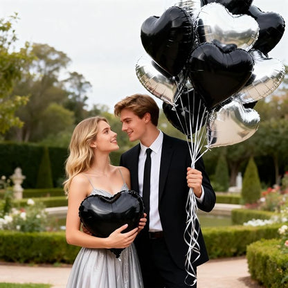 Black Silver Heart Balloons - Image 8