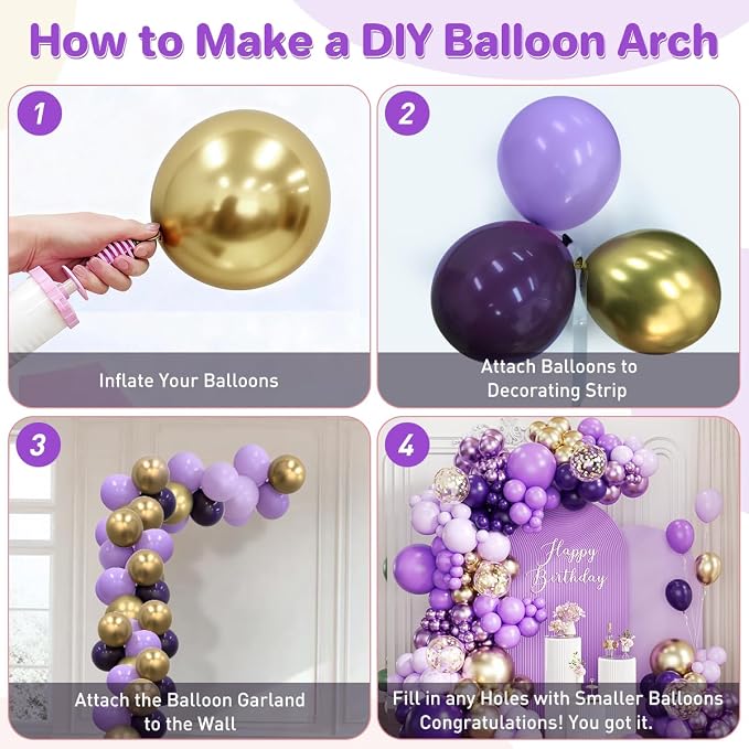 Purple and Gold balloon Arch Kit, Wedding Graduation Birthday Party Decorations - Image 3