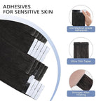 COOKAYU Invisible Tape in Extensions Human Hair, Natural Black Seamless Injected Tape Ins Remy Hair 20Inch 45g 20pcs Straight Invisi Edge Extensions Silky Smooth