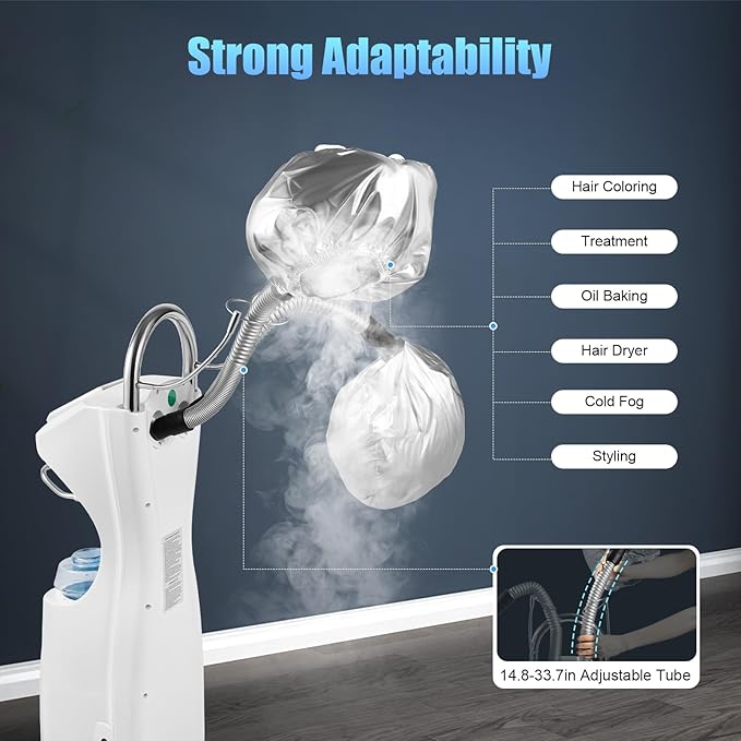 7 in 1 Professional Hair Steamer, Freestanding Hair Treatment Machine with Wheels, Professional O3 Ozone Hooded SPA, for Homes, Spas, Barber Shops, Beauty Salons