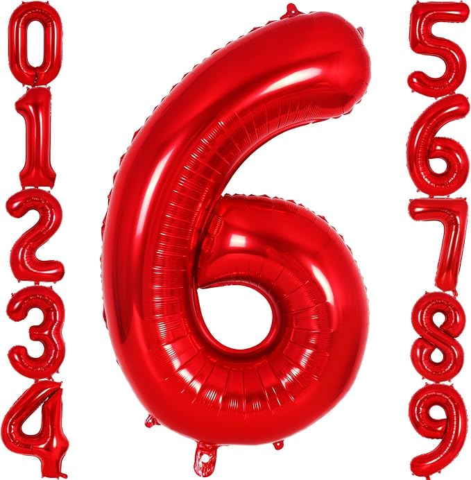 Red Number 6 Balloon 40 Inch, Big Large Foil Helium Number Balloons, Jumbo by AIQINHU