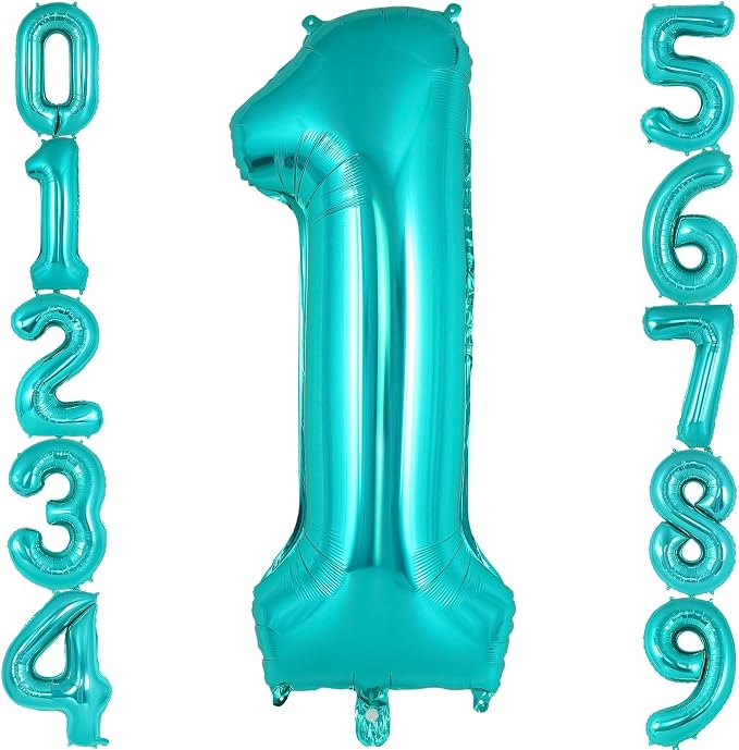 Teal Blue Number 1 Balloon, 40 Inch Big Large Foil Helium Number Balloons by AIQINHU