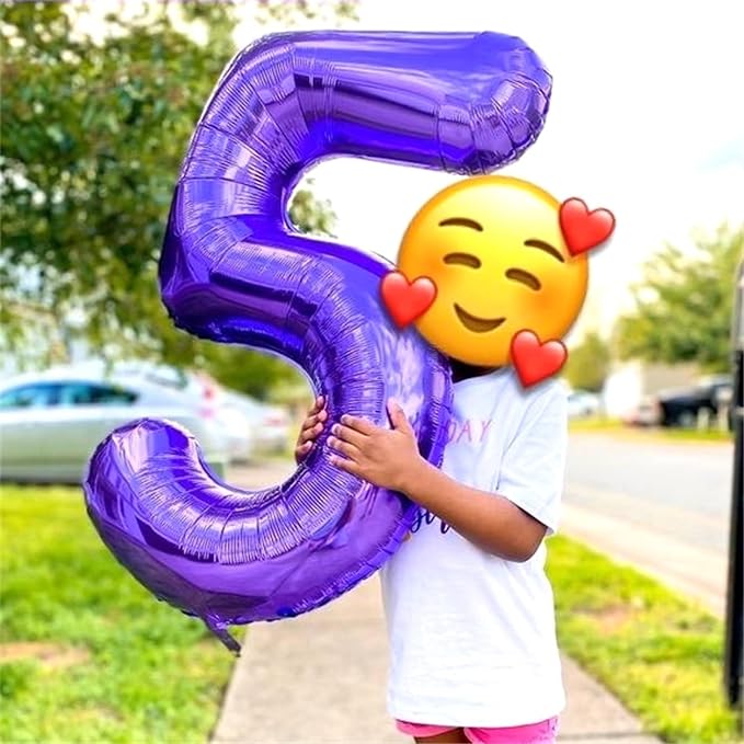 40 Inch Purple Number Balloons, Giant Self Inflating Foil Girls 5th Birthday - Image 4