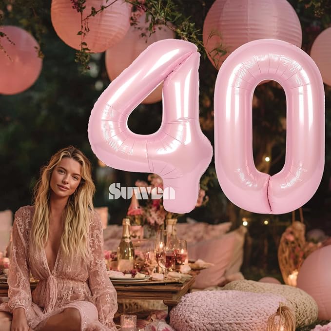 SUWEN 40 Inch Large Pink 40 Balloon Numbers Big Foil Helium Number Balloons 0-9 - Image 2