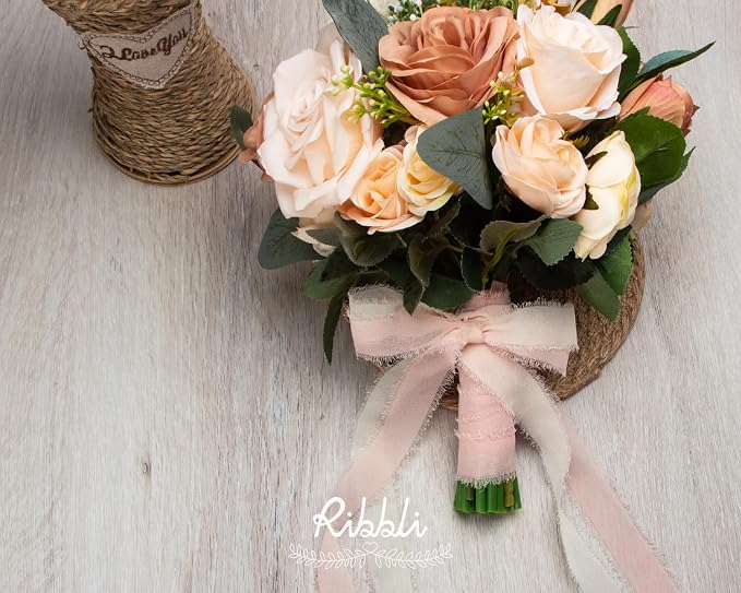 Ribbli Blush Pink Ribbon 1 Inch x 3 Rolls Total 24 Yards Pink Handmade Fringe - Image 4