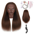 100% Real Hair Mannequin Head Training Head Manikin Cosmetology Doll Head for Hairdresser Practice Braiding Hair Styling with Clamp stand (18inch)