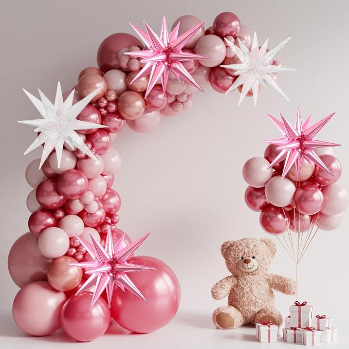 Pink Star Balloons, 22/27 Inch Transparent Star Foil Balloons, Cone Spike - Image 5