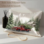 Imitation Silk Pillow Case for Hair and Skin Xmas Snowflake Vintage Red Truck 1 Pack Satin Pillow Case Standard Size with Hidden Zipper Smooth Cooling Pillow Cover for Sleeping 20”x26”
