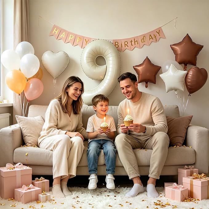 TONIFUL 9th Birthday Balloons 40 Inch Cream white Large Number 9 Foil Balloon - Image 4