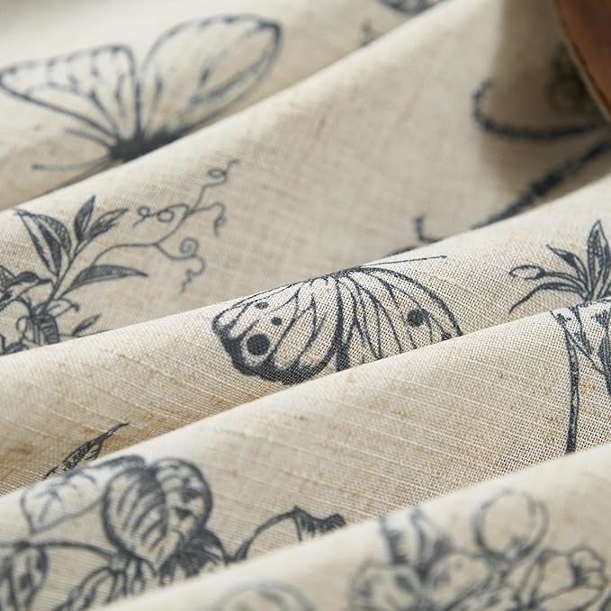 Blue Floral Linen Curtains Farmhouse Rod Pocket 50W X 96L 2 Panels | Charlotte - Image 8