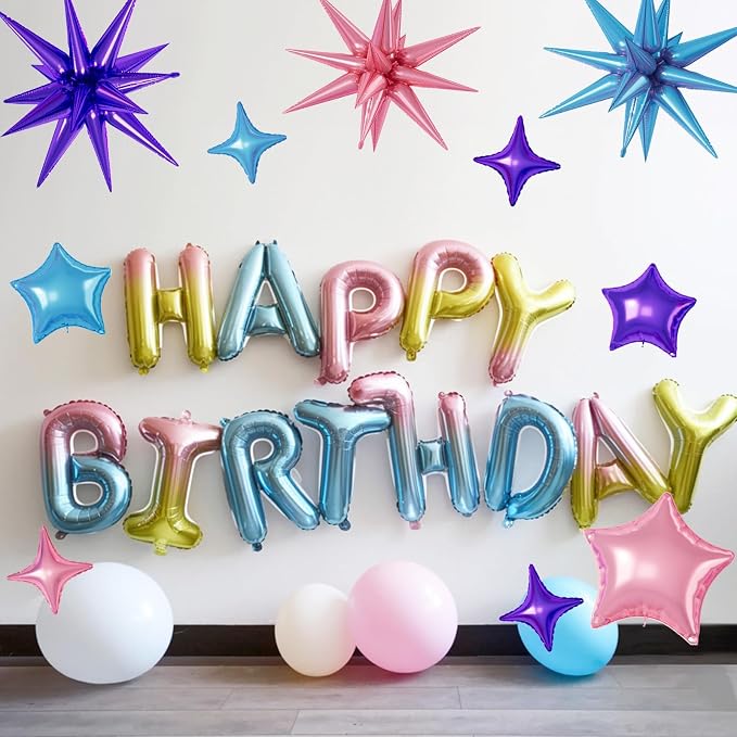 Pink Purple Blue Star Balloons, 22/18/10 Inch Foil Balloons, Four-Pointed - Image 4
