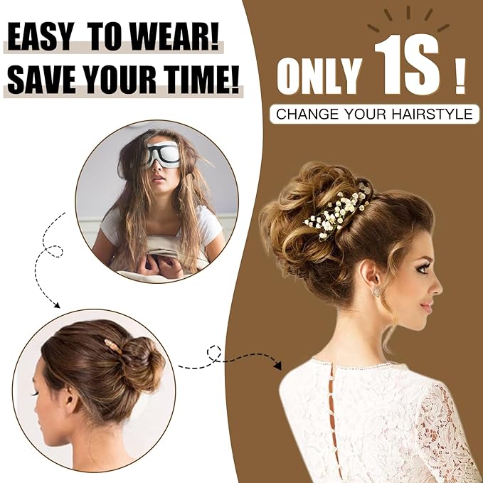 HMD Tousled Updo Messy Bun Hair Piece Hair Extension Ponytail With Elastic Rubber Band Updo Bun Synthetic Hairpieces for Women